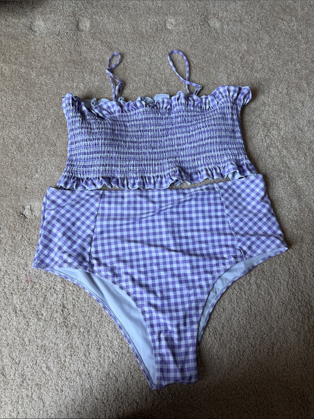 SHEIN Gingham Lavender Two-Piece Smocked Bikini